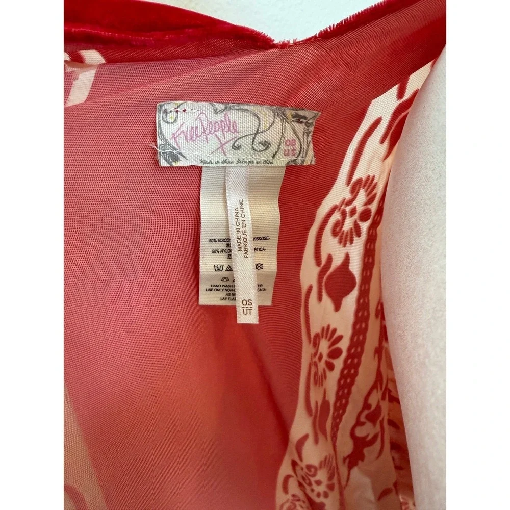 Free‎ People Kimono Sheer Velvet Burnout Floral Duster Red Boho Bohemian